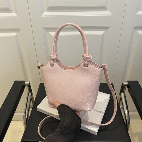 Bolso de Hombro de Cuero PU de Estilo Coreano con Dibujos en Relieve Bolso de Mano Retro Gran Capacidad Mujer Diario