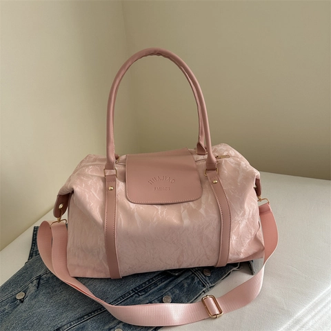 Damen Große Kapazität Reisetasche Einfache Gefaltete PU Leder Umhängetasche Leichte Wochenend Fitness Handtasche Mit Langem Gurt
