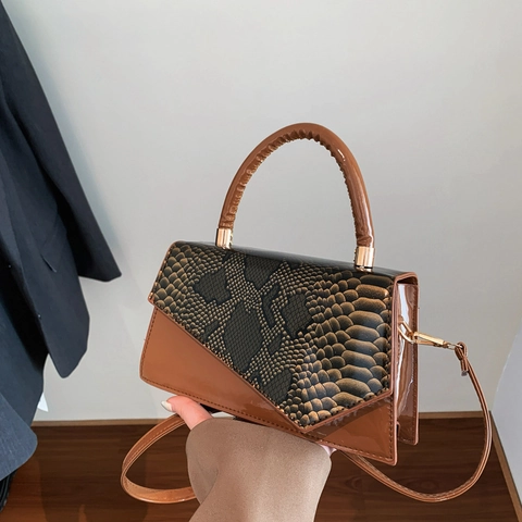 Mode Femmes Cuir PU Texture Serpent Sac à Épaule Minimaliste Poignée Métallique Sac Bandoulière Décontracté Chic Tote