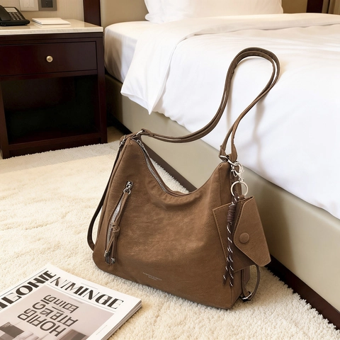 Sac à Bandoulière Vintage en Similicuir Sac Tote Grande Capacité pour Femmes Avec Petite Pochette Casual Hobo Sac à Main
