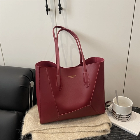 Grote Capaciteit PU Lederen Draagtas Voor Vrouwen Minimalistisch Geometrisch Stiksel Schoudertas Elegant Pendelen Casual Handtas Werk