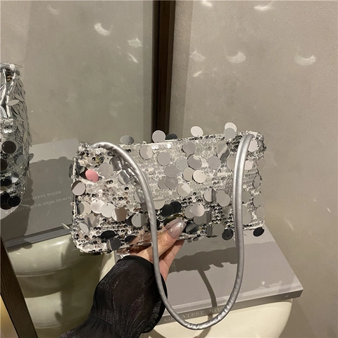 Fashion Women Sequin Underarm Shoulder Bag Urban Simplicity Party Handbag Rectangular Small Square Crossbody Bag Evening Party