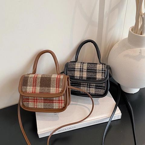 Vintage Ruitjes Mini Schoudertas Voor Dames PU Leer Gesplitst Kleine Vierkante Crossbody Tas Straat Trend Mode Handtas