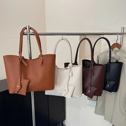 Borsa Tote da Donna di Grande Capacità in Pelle PU Borsa a Tracolla Urbana Minimalista E Mini Borsa Appesa per Pendolarismo