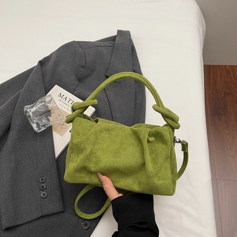 Dames Suede Textuur PU Geplooide Schoudertas Grote Capaciteit Geplooide Onderarm Crossbody Tas Met Knoop Handvat Pendeltas