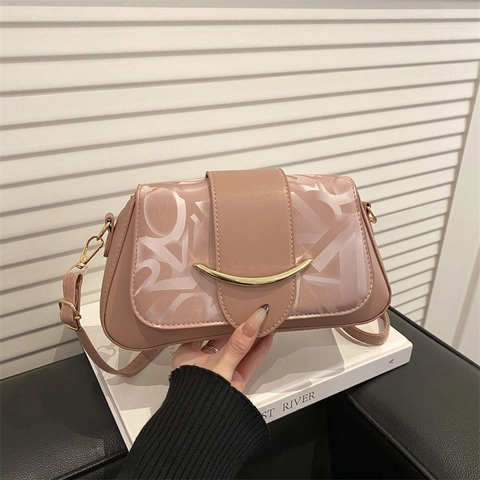 Vintage PU Leather Shoulder Bag For Women Fashion Crescent Buckle Printed Crossbody Small Square Handbag Underarm Purse
