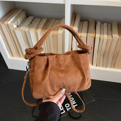 Dames Suede Textuur PU Geplooide Schoudertas Grote Capaciteit Geplooide Onderarm Crossbody Tas Met Knoop Handvat Pendeltas