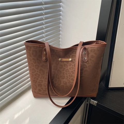 Vrouwen Vintage Luipaardprint Tote Tas PU Leer Grote Capaciteit Schoudertas Mode Minimalistisch Woon-werkverkeer Handtas