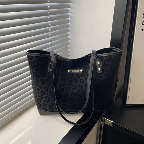 Vrouwen Vintage Luipaardprint Tote Tas PU Leer Grote Capaciteit Schoudertas Mode Minimalistisch Woon-werkverkeer Handtas