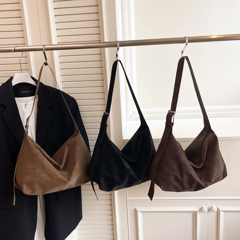 Women Retro PU Leather Large Capacity Hobo Bag Casual Solid Color Tote Shoulder Bag Adjustable Strap Fashion Messenger Bag