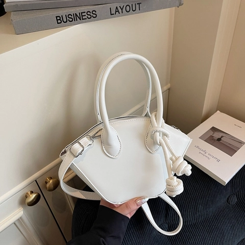 Borsa a Mano da Donna Minimalista in Pelle PU a Forma di Ventaglio Moda con Nodo Borsa a Tracolla Elegante Tinta Unita