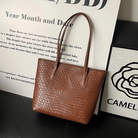 Borsa Tote Vintage con Trama Intrecciata Grande Capacità Borsa a Tracolla Minimalista in Pelle PU per Donna Casual Quotidiana