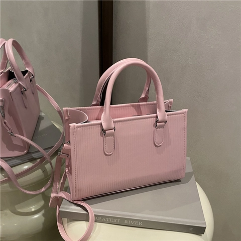 Women's Textured PU Leather Vertical Striped Tote Bag Retro Large Capacity Commuting Shoulder Crossbody Handbag For Women