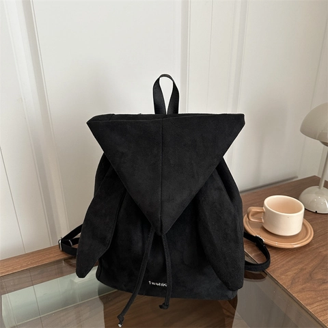 Women Retro PU Leather Backpack Cute Rabbit Ears Drawstring Mini School Bag Casual Daily Travel Rucksack For Girls