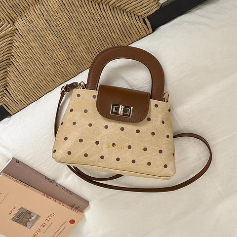 Damen Retro Punktemuster PU Leder Schultertasche Große Kapazität Pendler Handtasche Mit Gold Metallschloss Und Verstellbarem Gurt