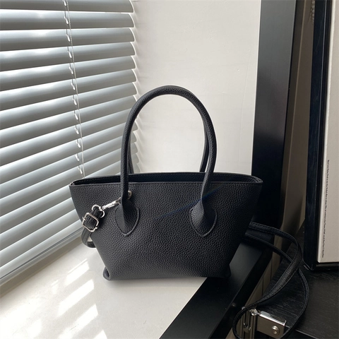 Bolso de Hombro de Moda para Mujer de Cuero PU Color Sólido Gran Capacidad Bolso de Mano Bandolera con Patrón de Lichi para Diario