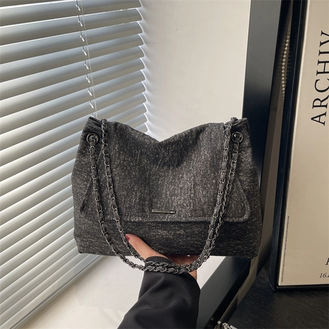 Damen Casual Denim Tote Bag Große Kapazität Kette Umhängetasche Vintage Waschgewebe Crossbody Handtasche Für Tägliches Pendeln