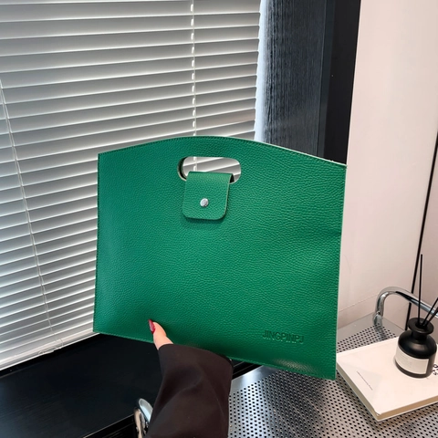 Minimalist PU Leather Litchi Grain Large Capacity Waterproof Shoulder Bag For Women Fashion Office Commuter Handheld Briefcase