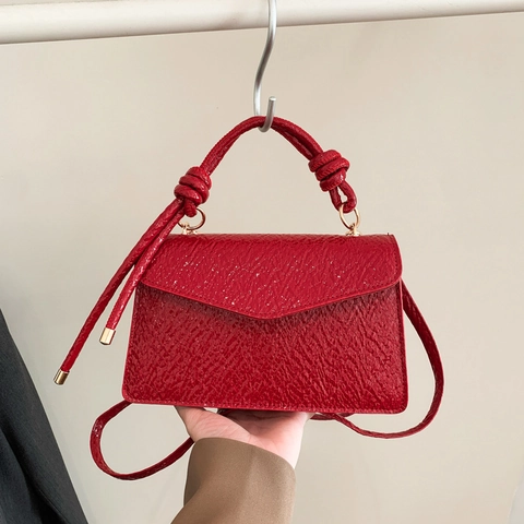 Women Fashion Metallic Pebble Grain Shoulder Bag Knotted Handle PU Leather Commuting Small Square Crossbody Daily Handbag