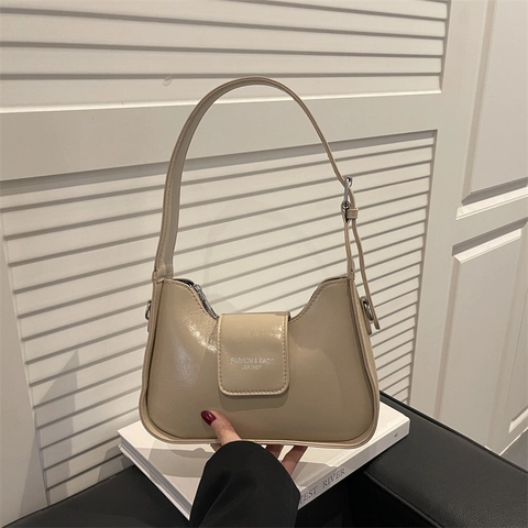 Bolso De Axila De Cuero PU Brillante Vintage Francés Para Mujer Bolso De Hombro Minimalista De Gran Capacidad Color Sólido