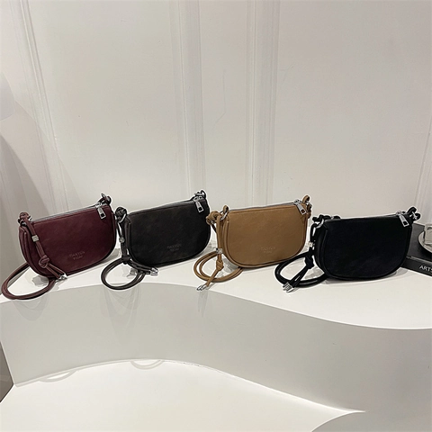 Bolso Bandolera Retro de Cuero PU Bolso de Hombro de Silla Minimalista Correa de Nudo Cremallera Color Sólido Moda Mujer