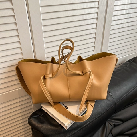 Bolso Tote de Cuero PU Minimalista Vintage para Mujer Bolso de Hombro de Gran Capacidad Con Detalle de Nudo