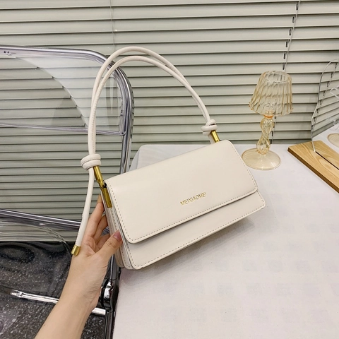 Bolso de Hombro de Cuero PU Minimalista para Mujer Moda Correa de Nudo Solapa Bolso Cruzado Cuadrado Pequeño Color Sólido
