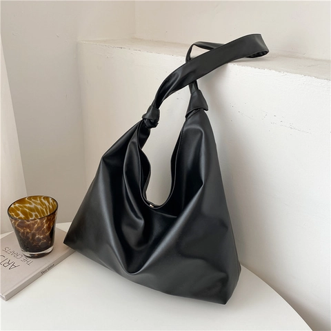 Bolso Hobo de Cuero PU para Mujer Gran Capacidad Bolso Tote Minimalista Color Sólido Con Correa de Hombro de Nudo Vintage