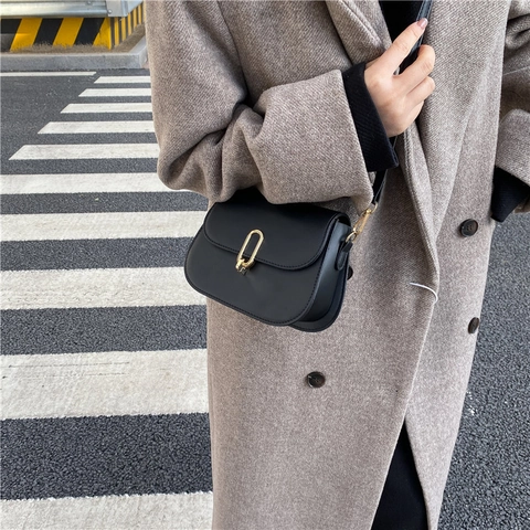 Borsa a Spalla Vintage da Donna in Pelle PU Tinta Unita Borsa a Tracolla Semplice alla Moda Borsa Quadrata Piccola con Chiusura