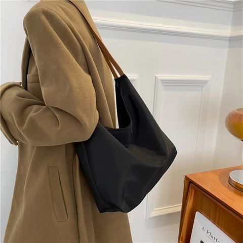 Bolso de Hombro de Tela Oxford para Mujer Gran Capacidad Minimalista Color Sólido Tote Bag Moda Commuter Hobo Bolso de Viaje Blando
