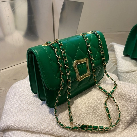 Bolso Bandolera Cuadrado Acolchado Retro para Mujer de Cuero PU de Lujo con Hebilla de Metal y Cadena Bolso de Hombro Elegante