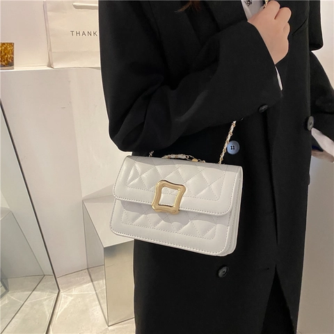 Bolso Bandolera Cuadrado Acolchado Retro para Mujer de Cuero PU de Lujo con Hebilla de Metal y Cadena Bolso de Hombro Elegante