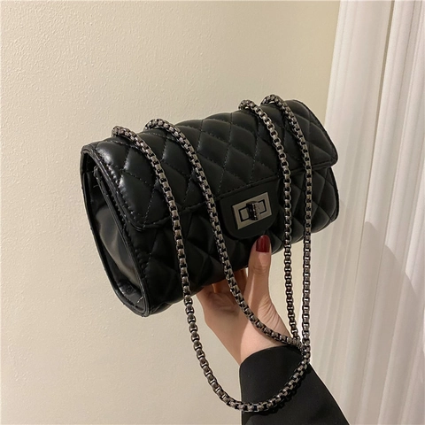 Donna Trapuntata Romboidale Catena Borsa a Spalla Vintage PU Pelle Quadrata Crossbody Borsa Tinta Unita Moda Piccola Handbag
