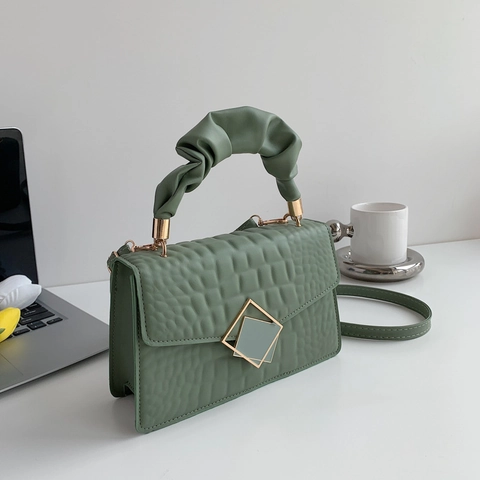 Retro Krokodilmuster PU Leder Kleine Quadratische Tasche Für Damen Stilvoller Geraffter Griff Schulter Umhängetasche