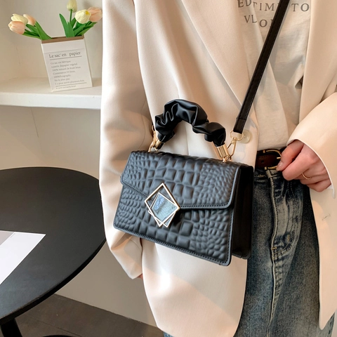 Retro Krokodilmuster PU Leder Kleine Quadratische Tasche Für Damen Stilvoller Geraffter Griff Schulter Umhängetasche