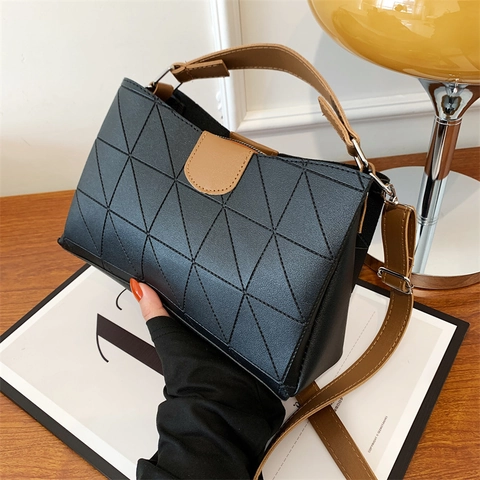 Dames Mode Geometrisch Patchwork PU Leer Tote Bag Zomer Casual Schoudertas Met Verstelbare Band Voor Dames