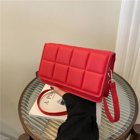 Bolso de Hombro Cuadrado Acolchado Retro para Mujer Bolso Crossbody de Cuero PU Moda Color Sólido Solapa Bolso de Mano