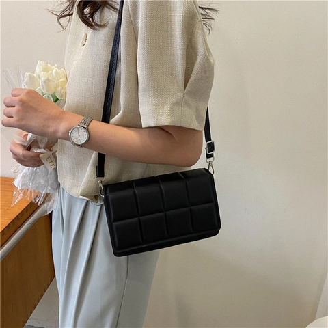 Bolso de Hombro Cuadrado Acolchado Retro para Mujer Bolso Crossbody de Cuero PU Moda Color Sólido Solapa Bolso de Mano