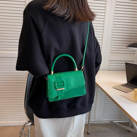 Damen Mode Krokodil Muster PU Leder Kleine Quadratische Tasche Vintage Unterarm Schulter Crossbody Handtasche Mit Griff