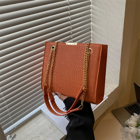 Borsa Tote in Pelle PU con Trama a Coccodrillo Vintage da Donna Borsa a Spalla con Catena di Moda Grande Capacità