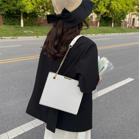 Borsa Tote in Pelle PU con Trama a Coccodrillo Vintage da Donna Borsa a Spalla con Catena di Moda Grande Capacità