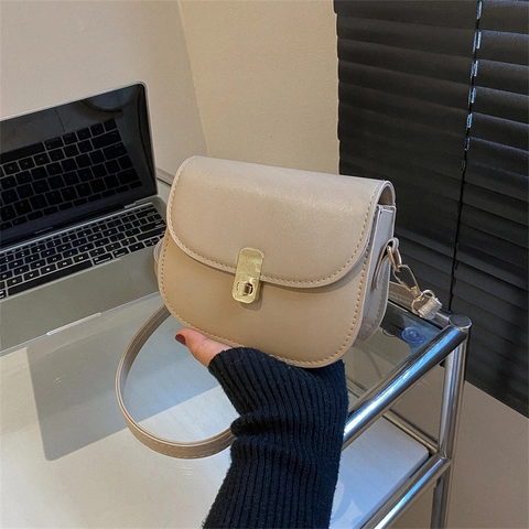 Bolso de Hombro de Cuero PU Retro para Mujer Moda Color Sólido Bolso Bandolera Con Cierre de Metal Correa Ajustable Bolso Casual