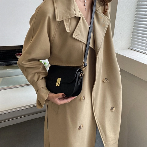Bolso de Hombro de Cuero PU Retro para Mujer Moda Color Sólido Bolso Bandolera Con Cierre de Metal Correa Ajustable Bolso Casual