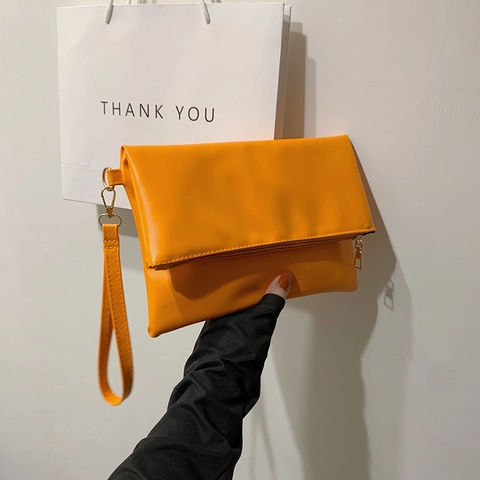 Damen Mode Einfarbig Umschlag Clutch Einfach PU Leder Abend Party Falten Über Handgelenk Geldbörse Handtasche Große Kleine Tasche