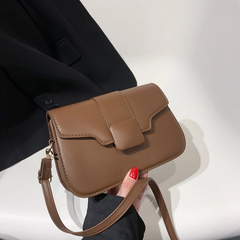 Petit Sac Carré en Cuir PU Vintage pour Femmes Mode Coréenne Sac Bandoulière à Rabat avec Surpiqûres Contrastées Quotidien