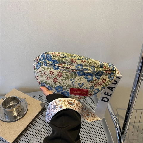 Borsa a Tracolla da Donna in Nylon con Stampa Floreale Casual Grande Capacità Leggera Borsa a Spalla con Etichetta Moda