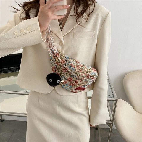 Borsa a Tracolla da Donna in Nylon con Stampa Floreale Casual Grande Capacità Leggera Borsa a Spalla con Etichetta Moda