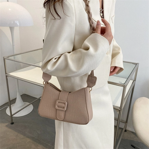 Sac Sous le Bras Vintage pour Femmes Motif Crocodile Cuir PU Bandoulière Tressée Sac à Épaule Avec Boucle Carrée Sac à Main Retro