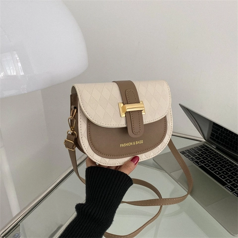 Sac Besace Vintage Color Block pour Femmes en Cuir PU Matelassé en Losange Sac à Épaule Boucle Dorée Sac Bandoulière de Mode