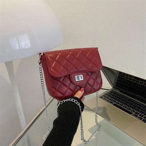 Bolso de Hombro Acolchado con Cadena para Mujer Bolso Cruzado Cuadrado Pequeño de Cuero de PU con Cierre Metálico Color Sólido